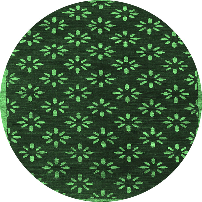 Round Machine Washable Abstract Emerald Green Contemporary Area Rugs, wshcon311emgrn