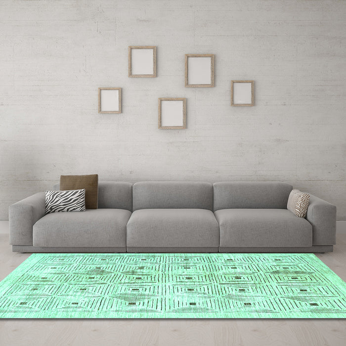 Machine Washable Abstract Turquoise Contemporary Area Rugs in a Living Room,, wshcon312turq
