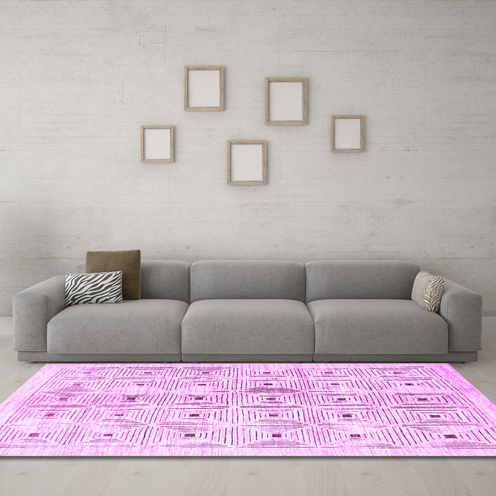Machine Washable Abstract Purple Contemporary Area Rugs in a Living Room, wshcon312pur