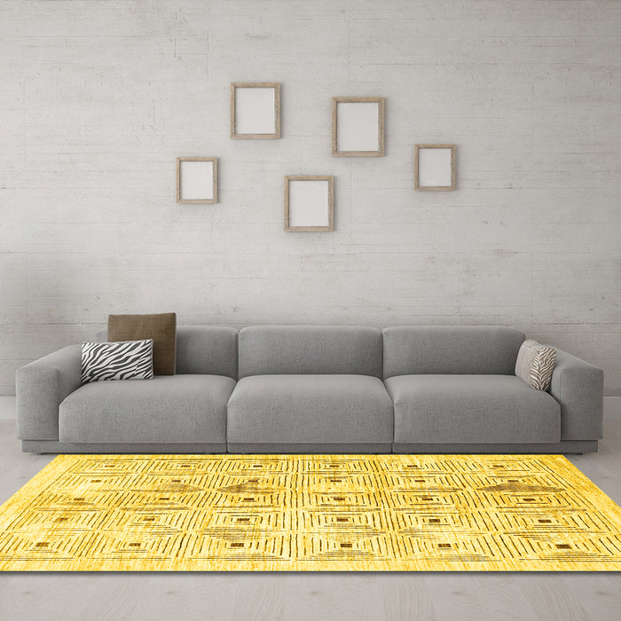 Machine Washable Abstract Yellow Contemporary Rug in a Living Room, wshcon312yw