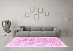 Machine Washable Abstract Pink Contemporary Rug in a Living Room, wshcon312pnk