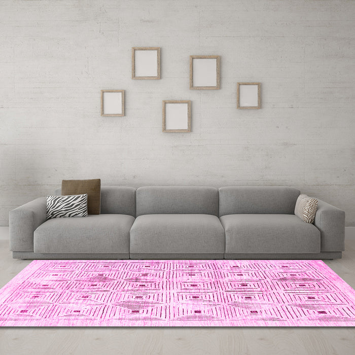Machine Washable Abstract Pink Contemporary Rug in a Living Room, wshcon312pnk