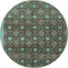 Round Abstract Light Blue Contemporary Rug, con314lblu