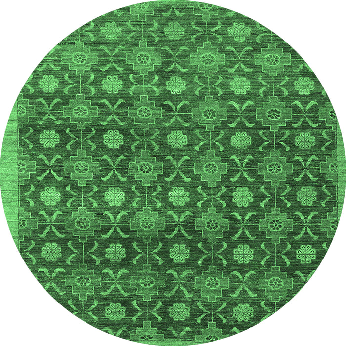 Round Machine Washable Abstract Emerald Green Contemporary Area Rugs, wshcon314emgrn