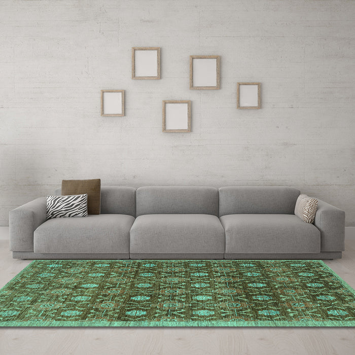 Machine Washable Abstract Turquoise Contemporary Area Rugs in a Living Room,, wshcon314turq
