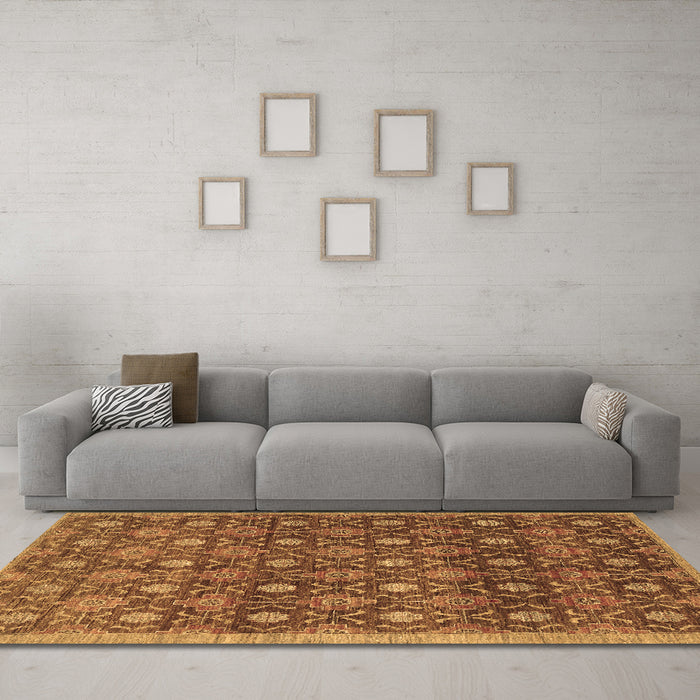 Machine Washable Abstract Brown Contemporary Rug in a Living Room,, wshcon314brn