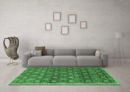 Machine Washable Abstract Emerald Green Contemporary Area Rugs in a Living Room,, wshcon314emgrn
