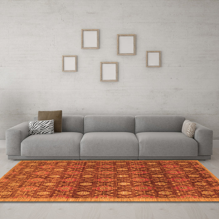 Machine Washable Abstract Orange Contemporary Area Rugs in a Living Room, wshcon314org