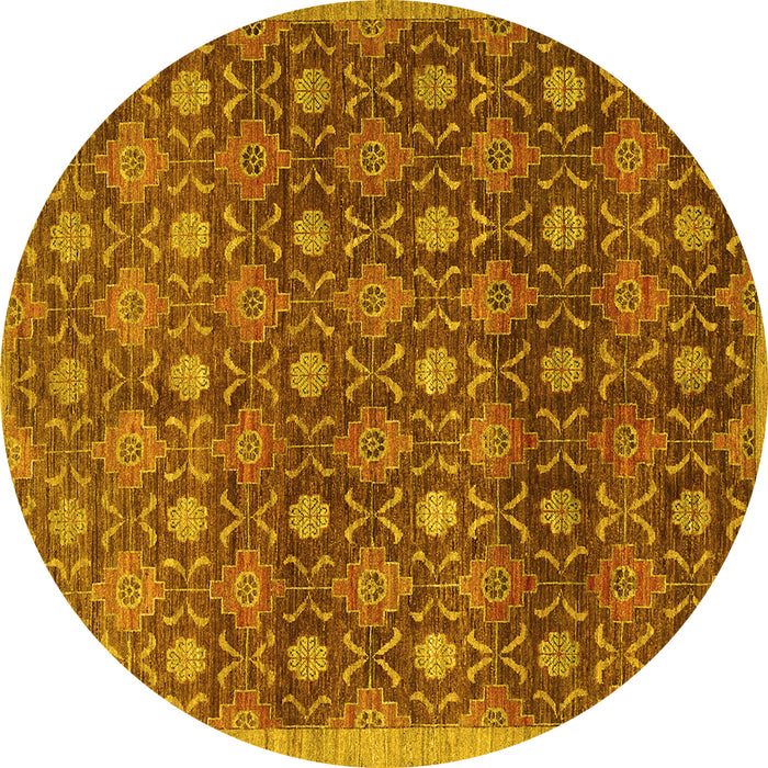 Round Abstract Yellow Contemporary Rug, con314yw