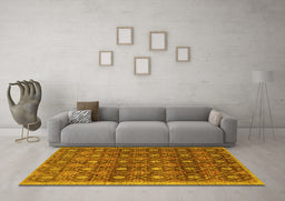 Machine Washable Abstract Yellow Contemporary Rug in a Living Room, wshcon314yw