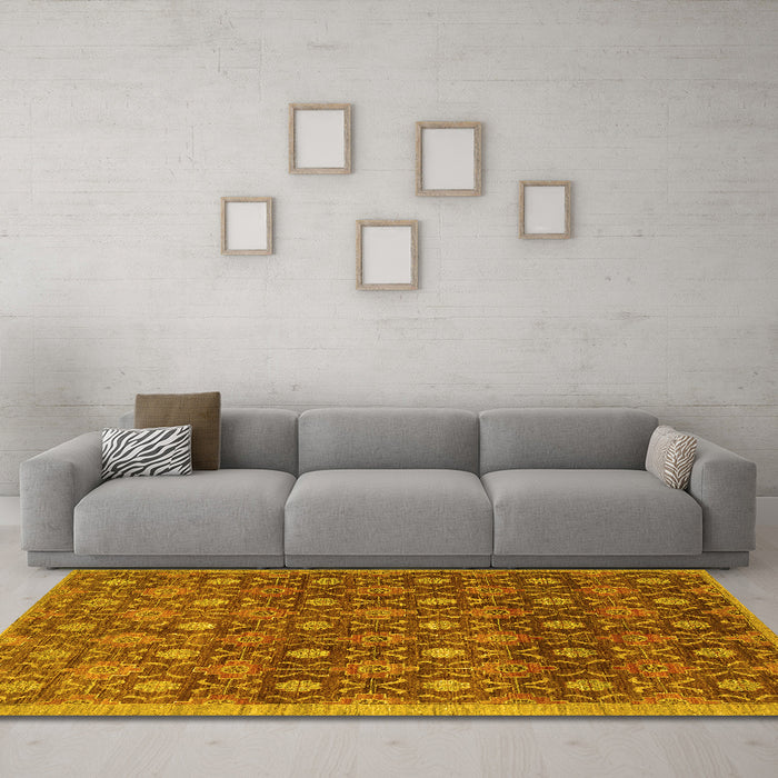 Machine Washable Abstract Yellow Contemporary Rug in a Living Room, wshcon314yw