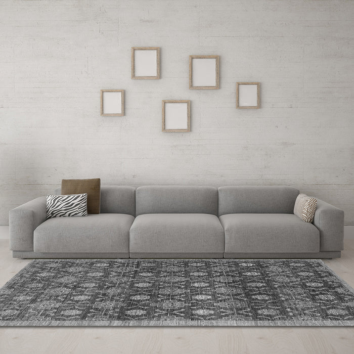 Machine Washable Abstract Gray Contemporary Rug in a Living Room,, wshcon314gry