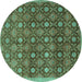 Round Abstract Turquoise Contemporary Rug, con314turq