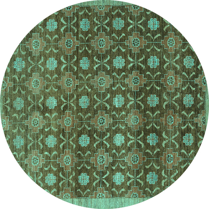 Round Machine Washable Abstract Turquoise Contemporary Area Rugs, wshcon314turq