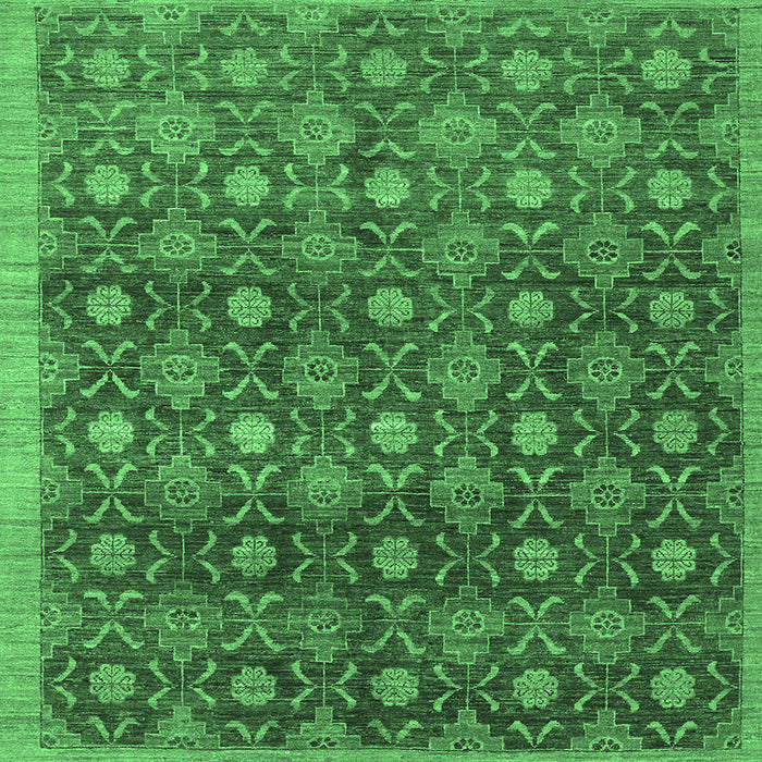 Square Machine Washable Abstract Emerald Green Contemporary Area Rugs, wshcon314emgrn