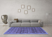 Machine Washable Abstract Blue Contemporary Rug, wshcon314blu