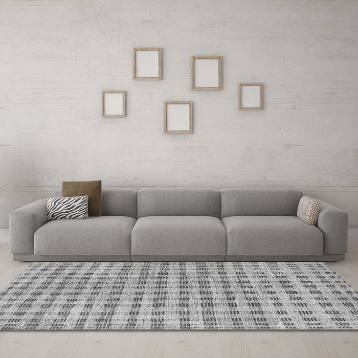 Machine Washable Abstract Gray Contemporary Rug in a Living Room,, wshcon316gry