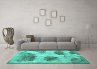 Machine Washable Abstract Turquoise Contemporary Rug, wshcon317turq