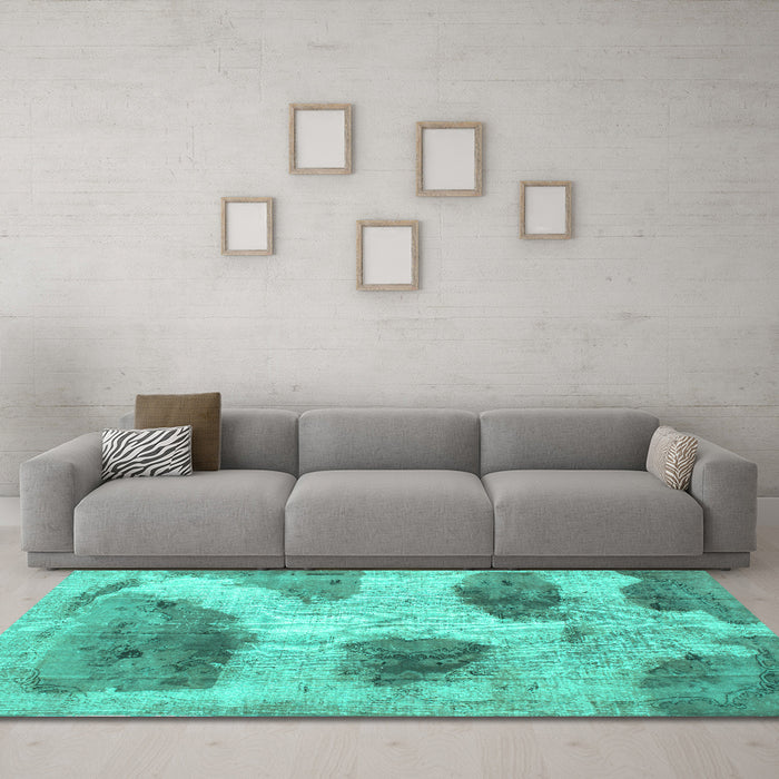 Machine Washable Abstract Turquoise Contemporary Area Rugs in a Living Room,, wshcon317turq