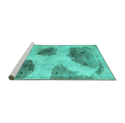 Sideview of Machine Washable Abstract Turquoise Contemporary Area Rugs, wshcon317turq