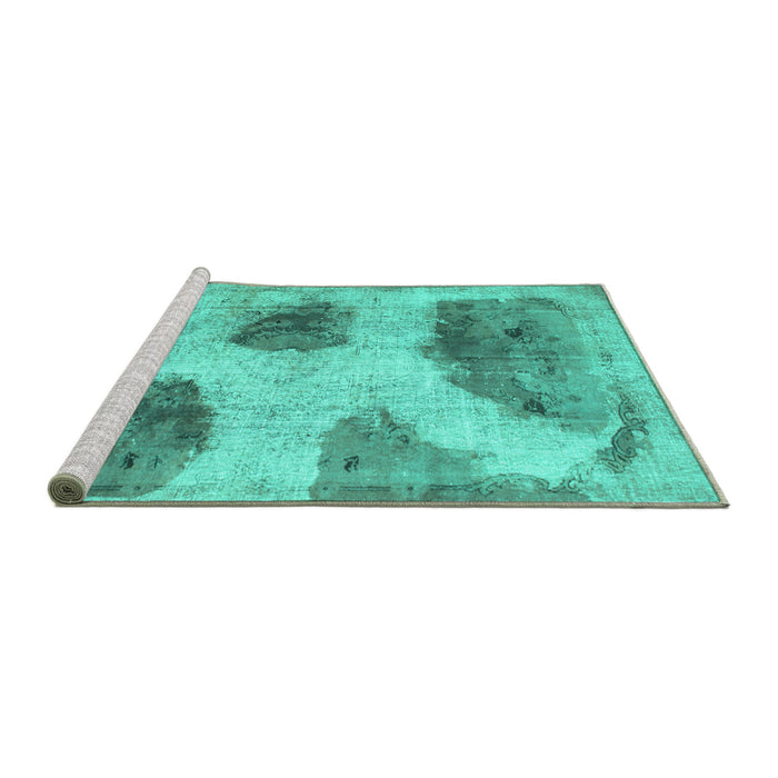 Sideview of Machine Washable Abstract Turquoise Contemporary Area Rugs, wshcon317turq