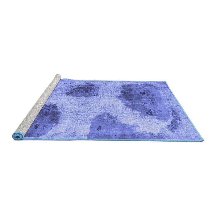 Sideview of Machine Washable Abstract Blue Contemporary Rug, wshcon317blu