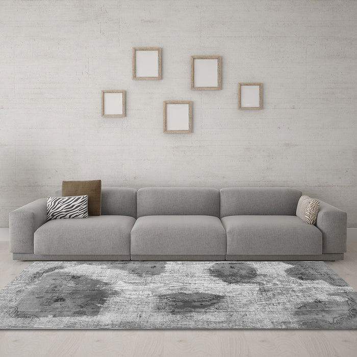 Machine Washable Abstract Gray Contemporary Rug in a Living Room,, wshcon317gry