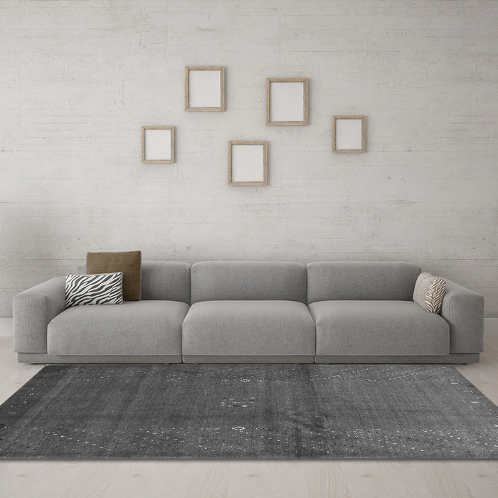 Machine Washable Abstract Gray Contemporary Rug in a Living Room,, wshcon319gry
