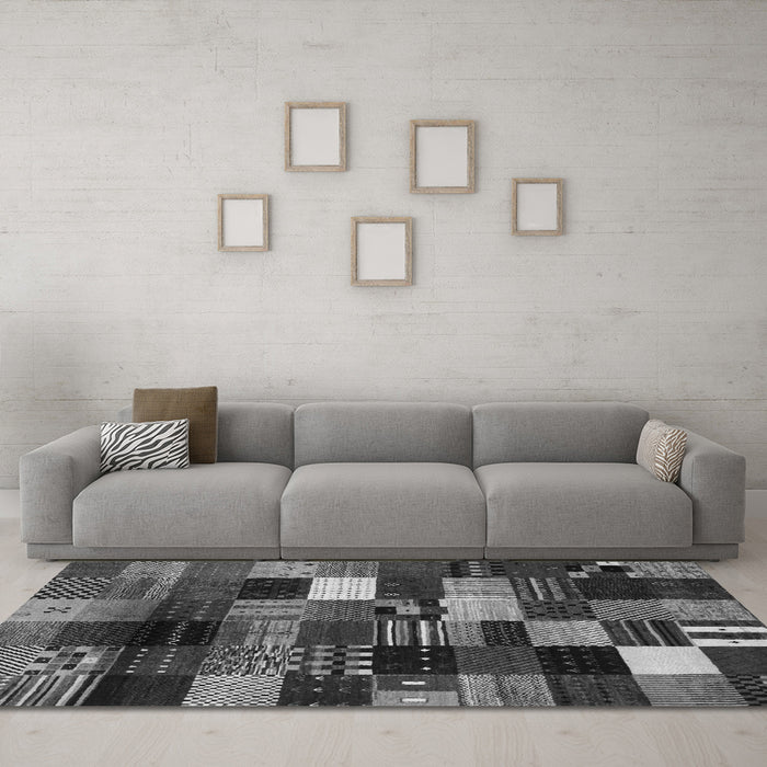 Machine Washable Abstract Gray Contemporary Rug in a Living Room,, wshcon320gry