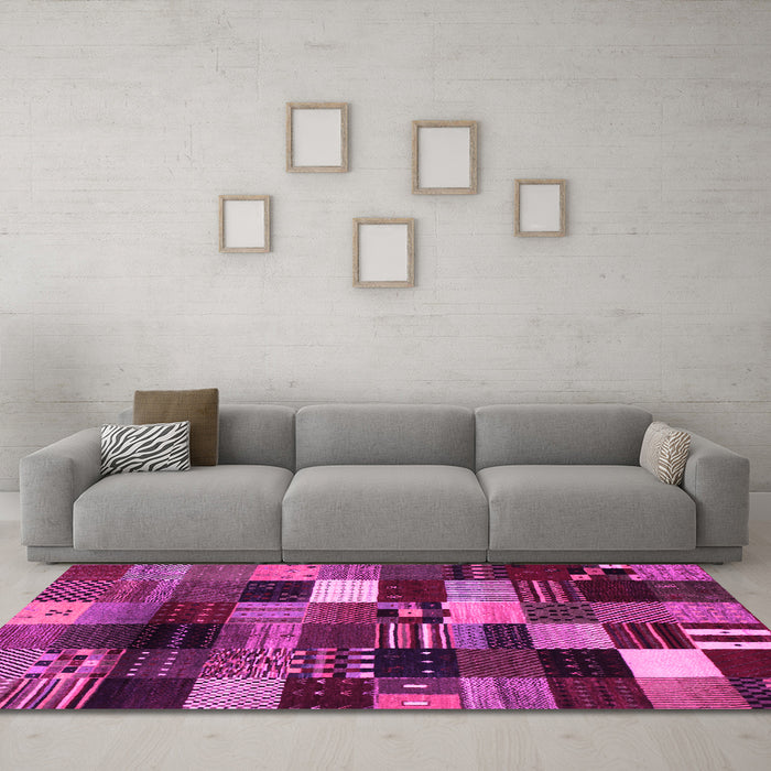 Machine Washable Abstract Pink Contemporary Rug in a Living Room, wshcon320pnk