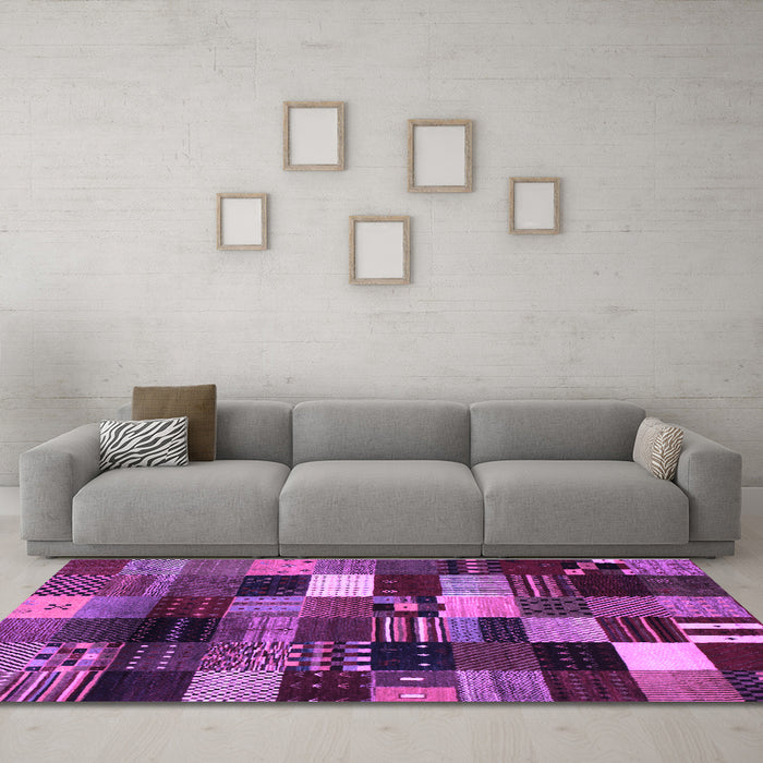 Machine Washable Abstract Purple Contemporary Area Rugs in a Living Room, wshcon320pur
