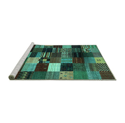 Sideview of Machine Washable Abstract Turquoise Contemporary Area Rugs, wshcon320turq