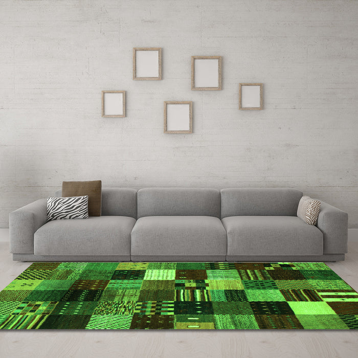 Machine Washable Abstract Green Contemporary Area Rugs in a Living Room,, wshcon320grn