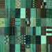 Square Machine Washable Abstract Turquoise Contemporary Area Rugs, wshcon320turq