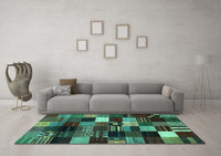 Machine Washable Abstract Turquoise Contemporary Rug, wshcon320turq