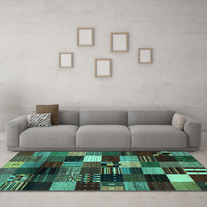 Machine Washable Abstract Turquoise Contemporary Area Rugs in a Living Room,, wshcon320turq
