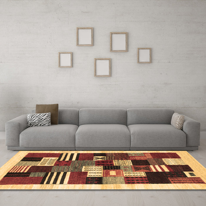 Machine Washable Abstract Brown Contemporary Rug in a Living Room,, wshcon321brn