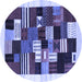 Round Abstract Blue Contemporary Rug, con321blu