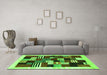 Machine Washable Abstract Green Contemporary Area Rugs in a Living Room,, wshcon321grn