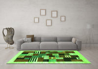 Machine Washable Abstract Green Contemporary Rug, wshcon321grn