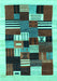 Machine Washable Abstract Turquoise Contemporary Area Rugs, wshcon321turq