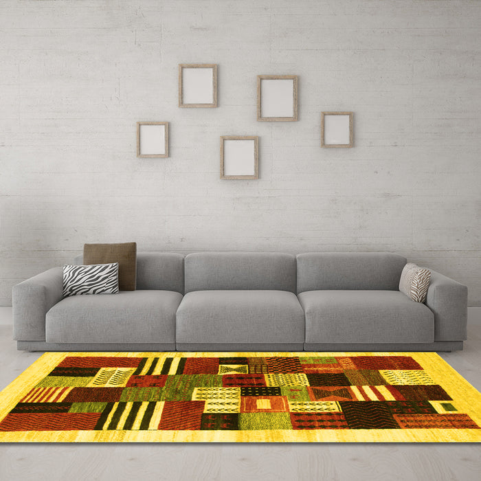 Machine Washable Abstract Yellow Contemporary Rug in a Living Room, wshcon321yw