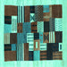 Square Machine Washable Abstract Turquoise Contemporary Area Rugs, wshcon321turq