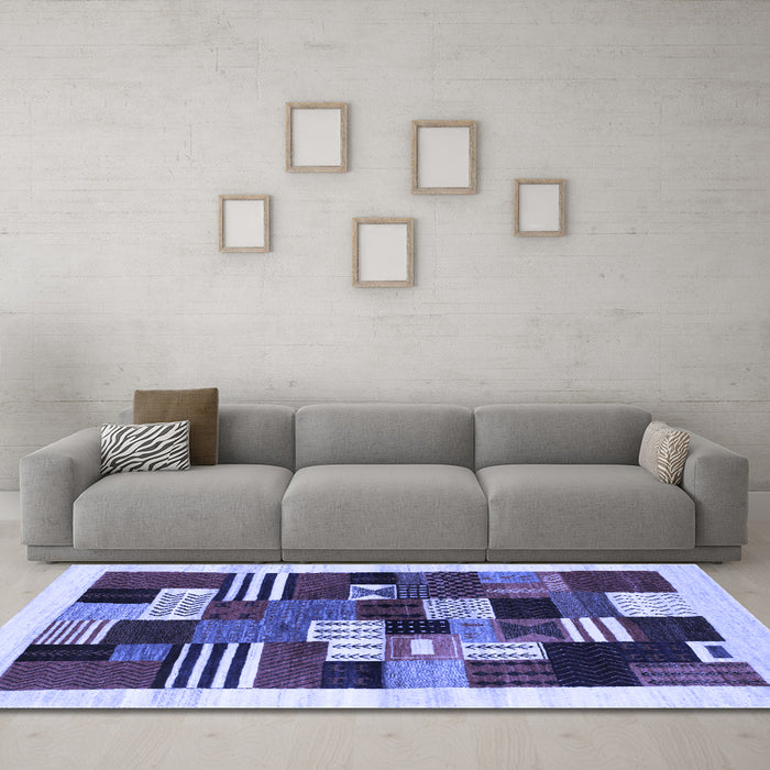 Machine Washable Abstract Blue Contemporary Rug in a Living Room, wshcon321blu
