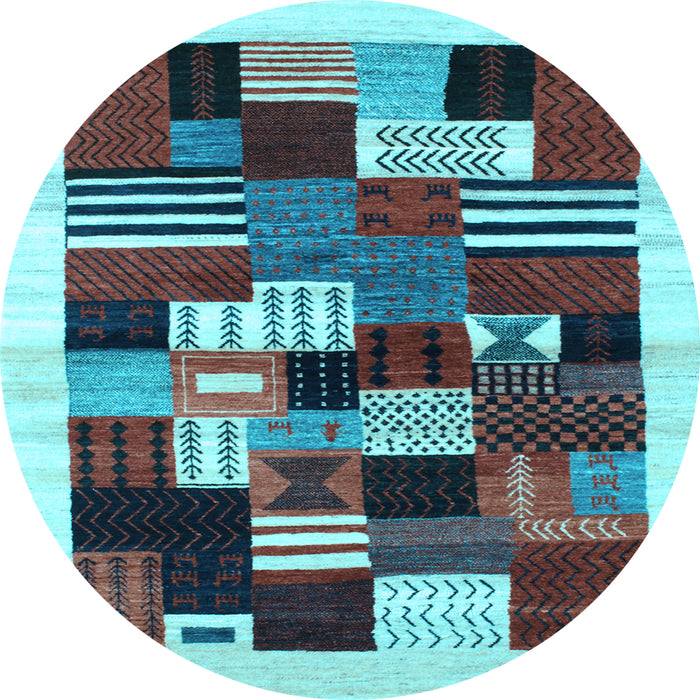 Round Abstract Light Blue Contemporary Rug, con321lblu