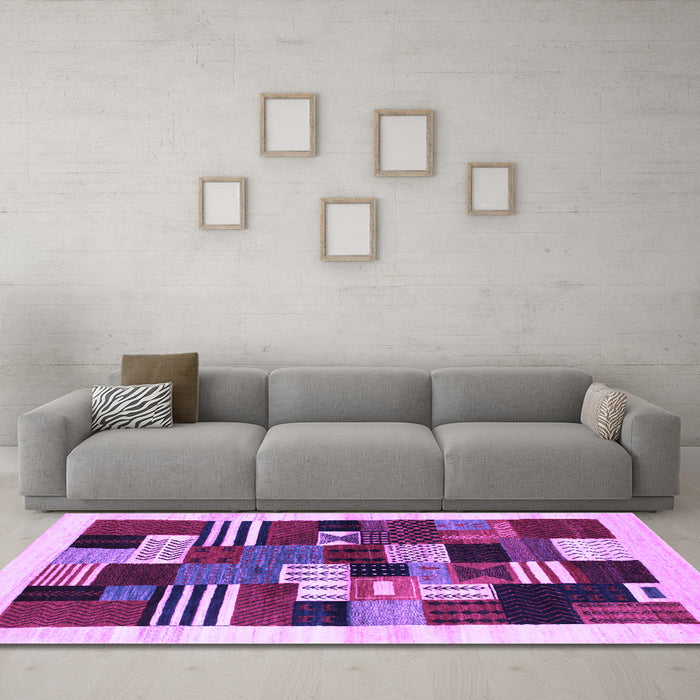 Machine Washable Abstract Purple Contemporary Area Rugs in a Living Room, wshcon321pur