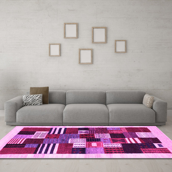 Machine Washable Abstract Pink Contemporary Rug in a Living Room, wshcon321pnk