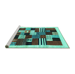 Sideview of Machine Washable Abstract Turquoise Contemporary Area Rugs, wshcon321turq