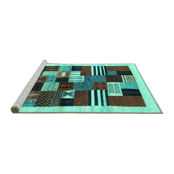 Sideview of Machine Washable Abstract Turquoise Contemporary Area Rugs, wshcon321turq