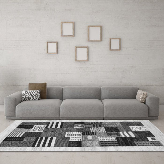 Machine Washable Abstract Gray Contemporary Rug in a Living Room,, wshcon321gry